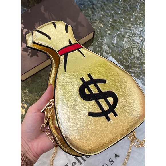 Hello 3 AM Gold Money Bag Crossbody Clutch - Picture 3 of 13